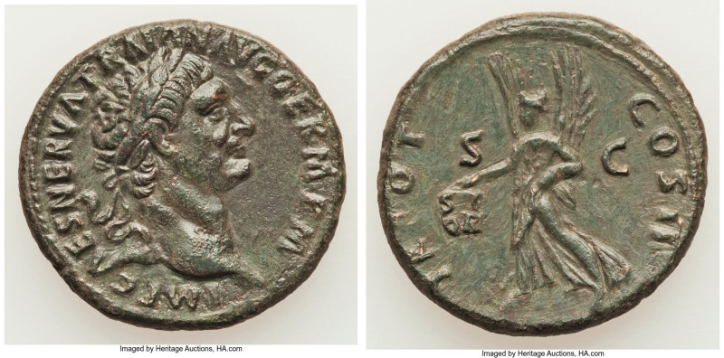 Trajan (AD 98-117). AE as (28gm, 11.31 gm, 6h). VF, tooled. Rome, AD 98-99. IMP ...