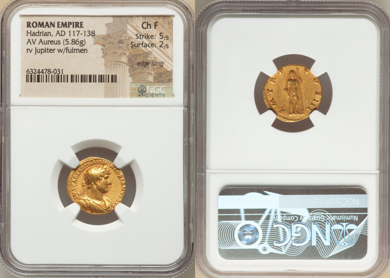 Hadrian (AD 117-138). AV aureus (18mm, 5.86 gm, 6h). NGC Choice Fine 5/5 - 2/5, ...