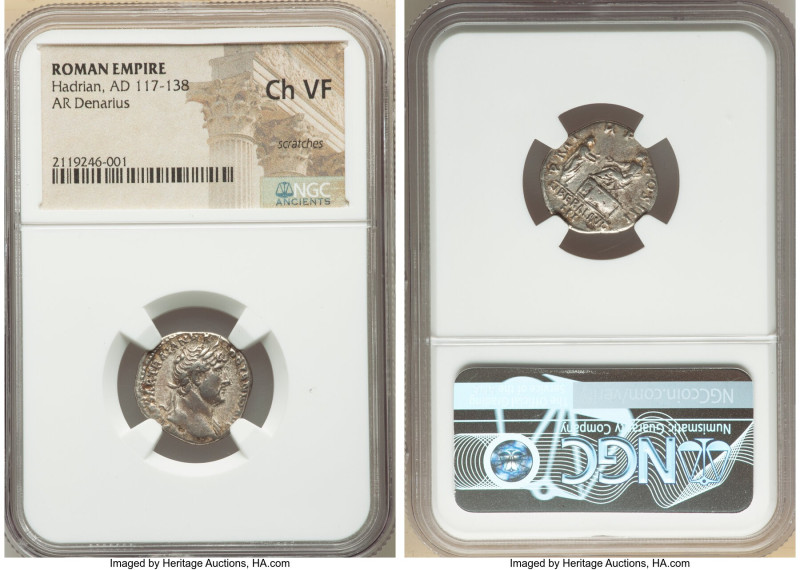 Hadrian (AD 117-138). AR denarius (17mm, 7h). NGC Choice VF, scratches. Rome, ca...