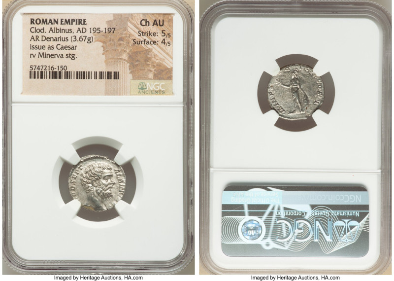 Clodius Albinus (AD 193-195). AR denarius (18mm, 3.67 gm, 6h). NGC Choice AU 5/5...