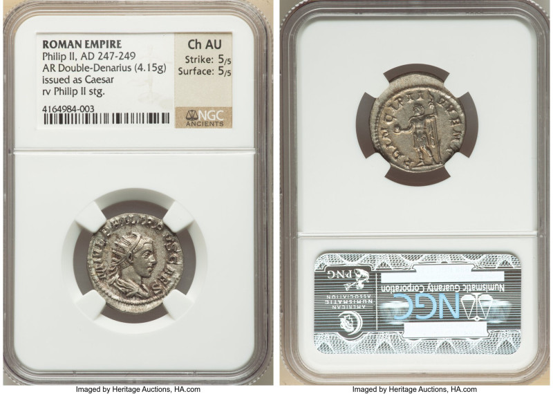 Philip II, as Caesar (AD 247-249). AR antoninianus (22mm, 4.15 gm, 6h). NGC Choi...