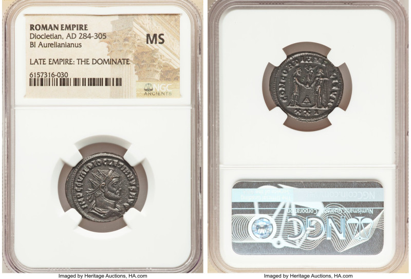 Diocletian (AD 284-305). BI antoninianus (22mm, 6h). NGC MS. Cyzicus, 2nd offici...