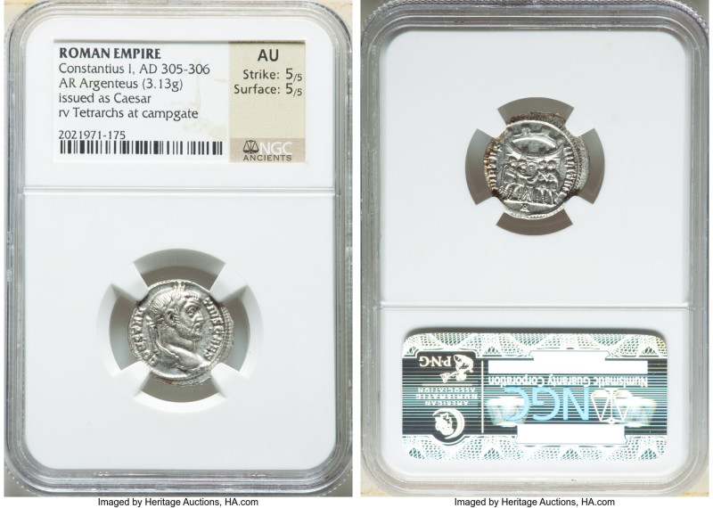 Constantius I, as Caesar (AD 305-306). AR argenteus (19mm, 3.13 gm, 6h). NGC AU ...