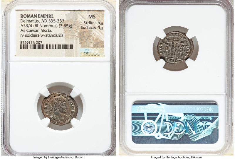 Delmatius, as Caesar (AD 335-337). AE3/4 or BI nummus (19mm, 2.35 gm, 6h). NGC M...