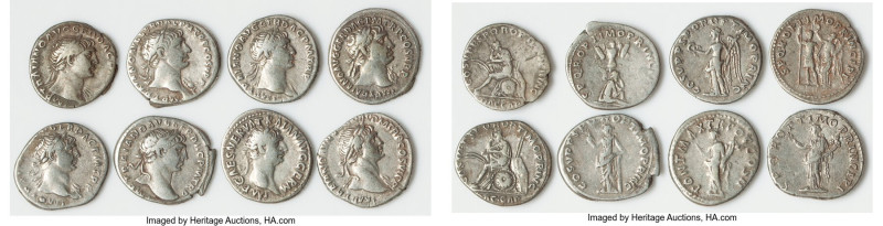 ANCIENT LOTS. Roman Imperial. Trajan (AD 98-117). Lot of eight (8) AR denarii. V...