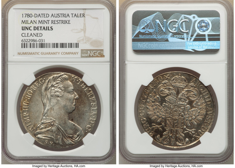 Maria Theresa 3-Piece Lot of Certified Restrike Talers 1780-Dated NGC, 1) Taler ...