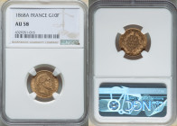 Napoleon III gold 10 Francs 1868-A AU58 NGC, Paris mint, KM800.1. Lightly circulated yet displaying lustrous surfaces. 

HID09801242017

© 2022 Herita...