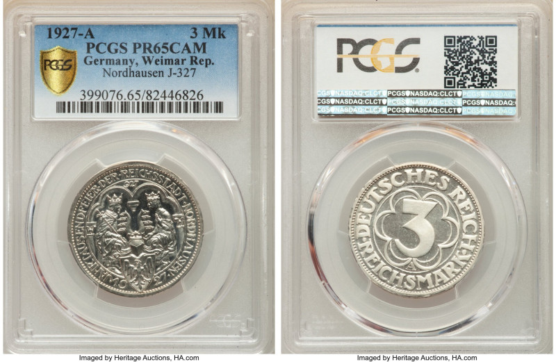 Weimar Republic Proof "Nordhausen" 3 Mark 1927-A PR65 Cameo PCGS, Berlin mint, K...