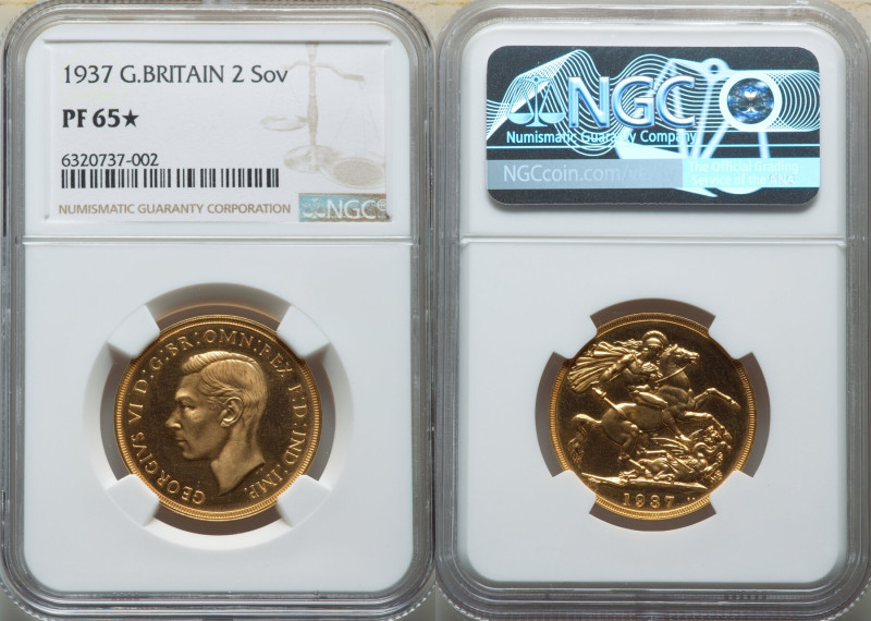 George VI gold Proof 2 Pounds 1937 PR65 S NGC, KM860, S-4075. Gem specimen with ...