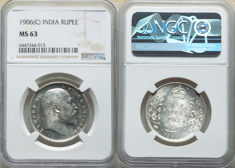 British India. Edward VII Rupee 1906-(c) MS63 NGC, Calcutta mint, KM508. Regal w...