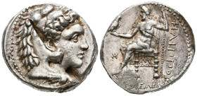 REYES DE MACEDONIA, Filipo III Arrhidaios. Tetradracma. (Ar. 17,15g/27mm). 323-317 a.C. (Price P181; HGC 3.1, 973f). Anv: Cabeza de Heracles con piel ...