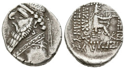 REYES DE PARTIA, Mithradates II. Dracma. (Ar. 4,26g/18mm). 121-91 a.C. Ekbatana. (Sellwood 27.1). Anv: Busto diademado de Mithradates II a izquierda. ...