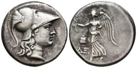 PAMPHYLIA, Side. Tetradracma. (Ar. 16,33g/28mm). 205-100 a.C. (SNG France 684). Anv: Cabeza con casco de Athenas a derecha. Rev: Nike avanzando a dere...
