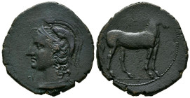 CARTAGONOVA (Cartagena, Murcia). Calco. (Ae. 9,69g/29mm). 220-215 a.C.(FAB-526). Anv: cabeza de Atenas con casco crestado a izquierda, delante letra y...