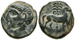 CARTAGONOVA (Cartagena, Murcia). Calco. (Ae. 11,00g/24mm). 220-205 a.C. (FAB-552). Anv: Cabeza masculina a izquierda. Rev: Caballo parado a derecha, d...