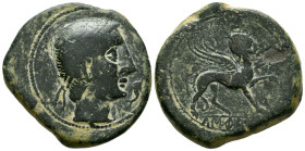 CASTULO (Cazlona. Jaén). As. (Ae. 19,02g/31mm). 180 a.C. (FAB-698). Anv: Cabeza masculina diademada a derecha, delante delfín. Rev: Esfinge a derecha,...