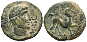 CASTULO (Cazlona, Jaén). As. (Ae. 15,71g/27mm). 180 a.C. (FAB-710). Anv: Cabeza masculina diademada a derecha, alrededor leyenda: C AEL M ISC. Rev: Es...