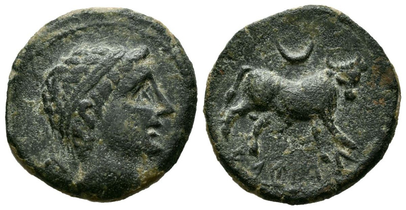 CASTULO (Cazlona, Jaén). Semis. (Ae. 4,76g/20mm). 180 a.C. (FAB-712). Anv: Cabez...