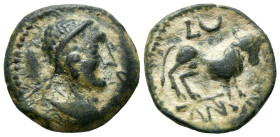CASTULO (Cazlona, Jaén). Semis. (Ae. 4,33g/18mm). 180 a.C. (FAB-722). Anv: Cabeza masculina diademada a derecha, delante letra ibérica: Ca. Rev: Toro ...