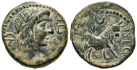 CASTULO (Cazlona, Jaén). Semis. (Ae. 9,20g/23mm). (FAB-728). Anv: Cabeza masculina diademada a derecha, alrededor leyenda: CN VOC STFR. Rev: Toro a de...