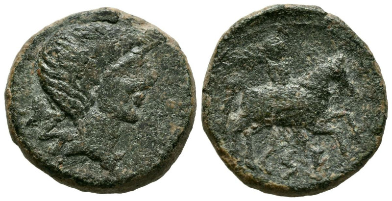 CESE (Tarragona). As. (Ae. 9,27g/23mm). 120-20 a.C. (FAB-2294). Anv: Cabeza masc...