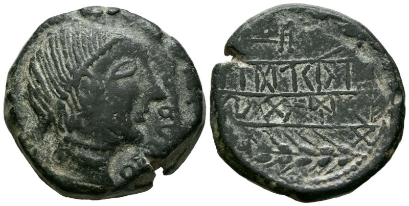 OBULCO (Porcuna, Jaén). As. (Ae. 23,63g/30mm). 220-20 a.C. (FAB-1797). Anv: Cabe...