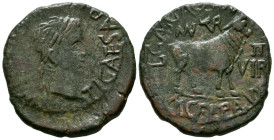 TURIASO (Tarazona, Zaragoza). As. (Ae. 12,72g/29mm). 14-36 d.C. (FAB-2454). Anv: Cabeza de Tiberio laureada a derecha, alrededor leyenda: TI CAESAR AV...
