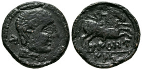 UIROUIAS (Borobia, Soria). As. (Ae. 10,92g/26mm). 120-20 a.C. (FAB-2483). Anv: Cabeza masculina a derecha, detrás letras ibéricas: U. Rev: Jinete con ...