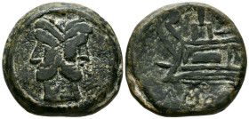 ACUÑACIONES ANONIMAS. As. (Ae. 35,84g/33mm). 100 a.C. Roma. (Crawford 56). Anv: Cabeza bifronte laureada de Jano, encima: I. Rev: Proa a derecha, enci...