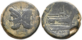 ACUÑACIONES ANONIMAS. As. (Ae. 37,67g/34mm). 211 a.C. Roma. (Crawford 56/2). Anv: Cabeza bifronte laureada de Jano, encima: I. Rev: Proa a derecha, en...