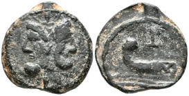 ACUÑACIONES ANONIMAS. As de imitación hispánica. (Ae. 22,02g/30mm). 100 a.C. Roma. (Crawford 56/2). Anv: Cabeza bifronte laureada de Jano, encima: I. ...