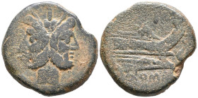 ACUÑACIONES ANONIMAS. As. (Ae. 35,99g/36mm). 211 a.C. Roma. (Crawford 80/2). Anv: Cabeza bifronte laureada de Jano, encima: I. Rev: Proa a derecha, en...