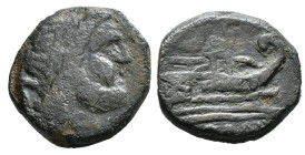 ACUÑACIONES ANONIMAS. Semis. (Ae. 6,05g/22mm). 211-206 a.C. (Crawford 56/3). Anv: Cabeza de Saturno a derecha, detrás S. Rev: Proa a derecha, encima S...