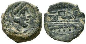 ACUÑACIONES ANONIMAS. Cuadrante. (Ae. 3,57g/17mm). 211 a.C. Roma. (Crawford 56/5). Anv: Cabeza de Hercules con piel de león a derecha, detrás tres pun...