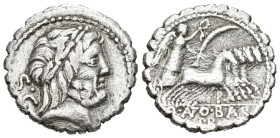 GENS ANTONIA. Denario. (Ar. 3,93g/18mm). 83-82 a.C. Taller auxiliar de Roma. (FFC 156; Crawford 364/1d). Anv: Cabeza laureada de Júpiter a derecha, de...