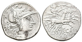 GENS CALIDIA. Denario. (Ar. 3,71g/21mm). 117-116 a.C. Norte de Italia. (FFC 223; Crawford 284/1a). Anv: Cabeza de Roma a derecha, delante estrella, de...