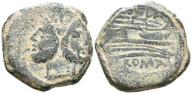 GENS CORNELIA. As. (Ae. 25,16g/31mm). 151 a.C. Roma. (Crawford 205/2). Anv: Cabeza bifronte laureada de Jano, encima: I. Rev: Proa a derecha, encima l...