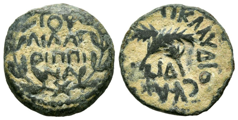 JUDAEA, Antonio Félix. Prutah. (Ae. 2,57g/16mm). 54 d.C. (Año 14). Jerusalén. (R...