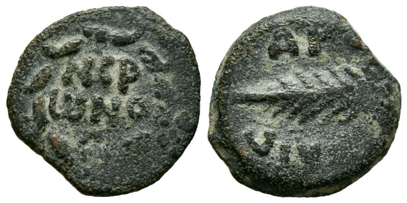 JUDAEA, Nerón. Prutah. (Ae. 2,78g/17mm). 59-62 d.C. (Seaby 5627). Anv: Leyenda: ...