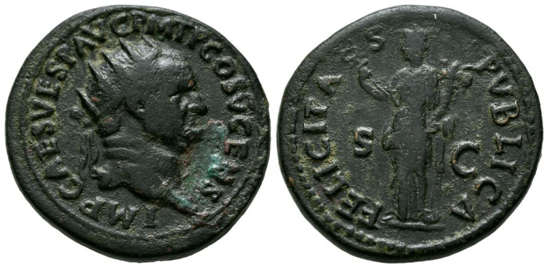 VESPASIANO. Dupondio. (Ae. 14,40g/28mm). 74 d.C. Roma. (RIC 715). Anv: Cabeza ra...