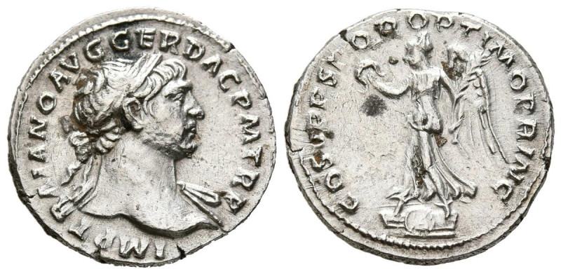 TRAJANO. Denario. (Ar. 3,03g/19mm). 103-111 d.C. Roma. (RIC 128). Anv: Cabeza la...