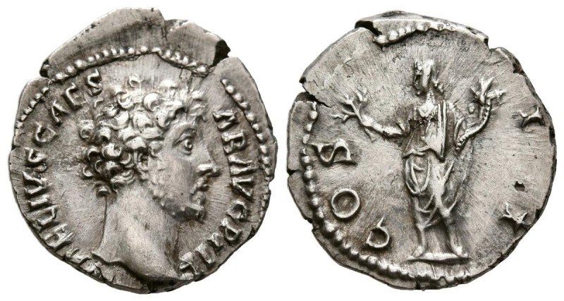 MARCO AURELIO. Denario. (Ar. 3,13g/19mm). 145-147 d.C. Roma. (RIC 431). Anv: Cab...