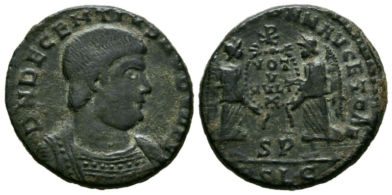 DECENCIO. Follis. (Ae. 4,56g/21mm). 351-353 d.C. Lugdunum. (RIC 137). Anv: Busto...