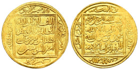 ALMOHADES, Muhammad I (551-558H). Dinar. (Au. 2,32g/21mm). Marrakesh (ceca partida). (Vives 2070, se refiere a una dobla; Hazard 478). MBC+. Raro ejem...