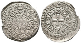 CARLOS El Malo (1349-1387). Gros. (Ar. 3,41g/30mm). Navarra. (Cru.V.S. 233 var). Anv: Busto coronado de frente, alrededor leyenda: NAVARRE REX, en la ...