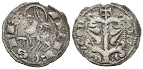 ALFONSO I (1165-1196). Dinero. (Ve. 0,96g/19mm). Aragón. (Cru.V.S. 298). Anv: Busto diademado y drapeado de Alfonso I a izquierda, alrededor leyenda: ...