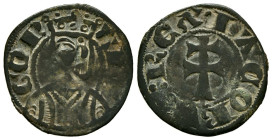 JAIME II (1297-1327). Dinero. (Ve. 0,78g/19mm). Aragón. (Cru.V.S 364). Anv: Busto coronado de Jaime II a izquierda dentro de grafila, alrededor leyend...