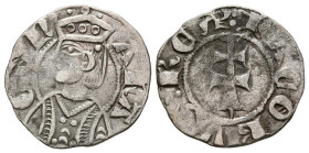 JAIME II (1297-1327). Dinero. (Ve. 1,14g/17mm). Aragón. (Cru.V.S. 364). Anv: Busto coronado de Jaime II a izquierda dentro de grafila, alrededor leyen...