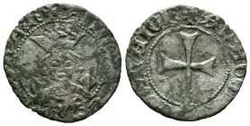 ALFONSO IV (1416-1458). Dobler. (Ve. 1,25g/19mm). Mallorca. (Cru.V.S. 856). Anv: Busto coronado de Alfonso IV de frente entre dos escudos catalanes, a...