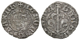 ALFONSO IV (1416-1458). Dinero. (Ve. 0,62g/16mm). Valencia. (Cru.V.S. 866). Anv: Busto coronado de Alfonso V a izquierda, alrededor leyenda: ALFONSVS ...